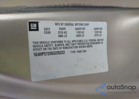 2006 Buick Lucerne Cx z USA, uszkodzony, nr VIN 1G4HP57206U205222